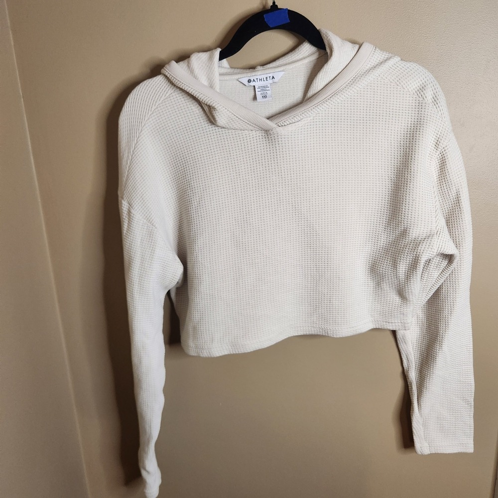 Athleta Coaster Waffle Knit Cropped Hoodie Cream XXS  769577